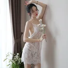 Пикантная Женская сетчатая кружевная прозрачная сетчатая одежда для сна с открытой спиной и цветочным принтом Ночное Платье Пижама