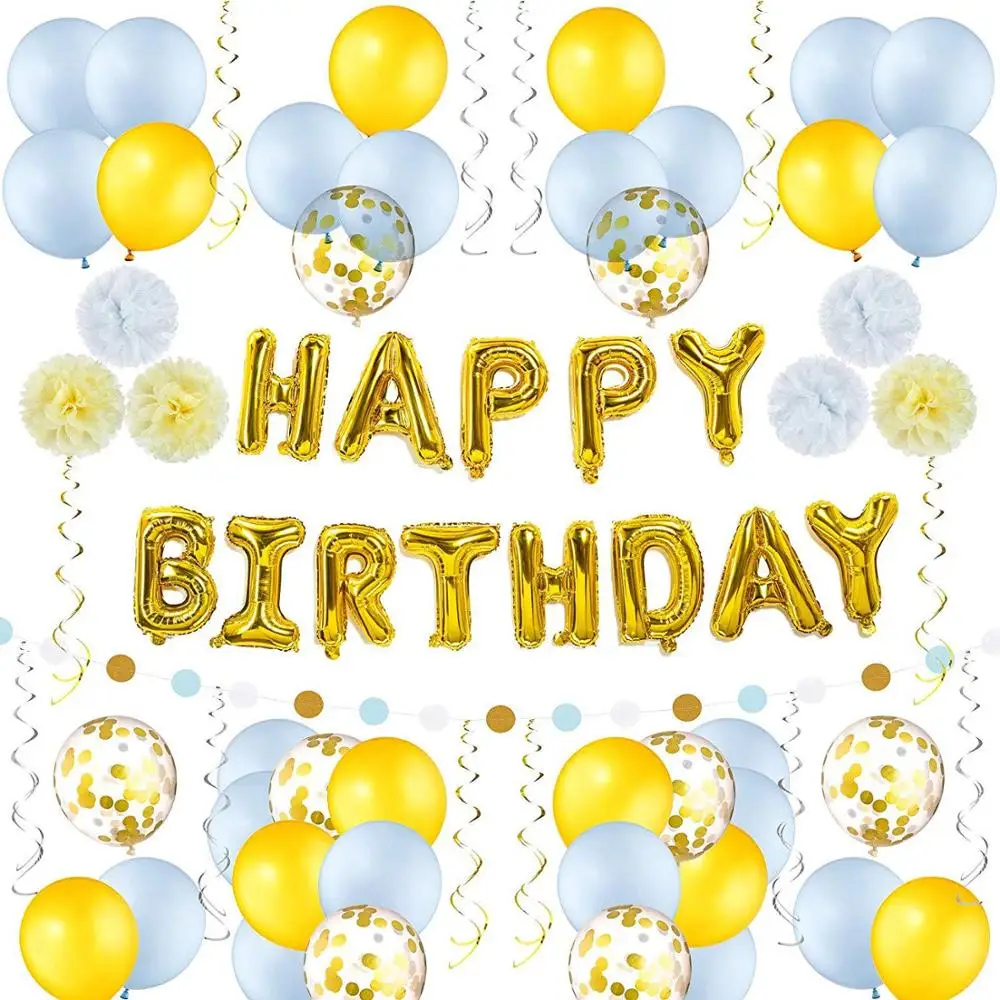 

Золотые, с днем рождения, воздушный шар из фольги, шары из латекса, спиральные Подвески с помпоном в виде цветка, 71 шт./компл., украшения для вечеринки