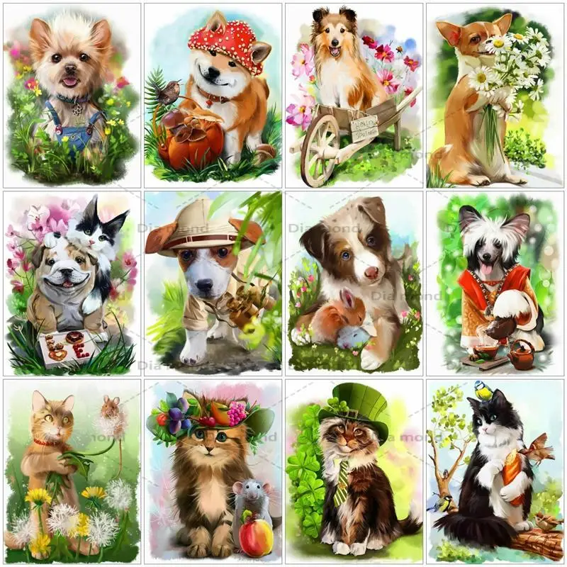 

Full Drill Diamond Embroidery Dog Cat Mosaic Rhinestone DIY Diamond Painting Animal Dog Cat Cross Stitch Needlework Home Decor