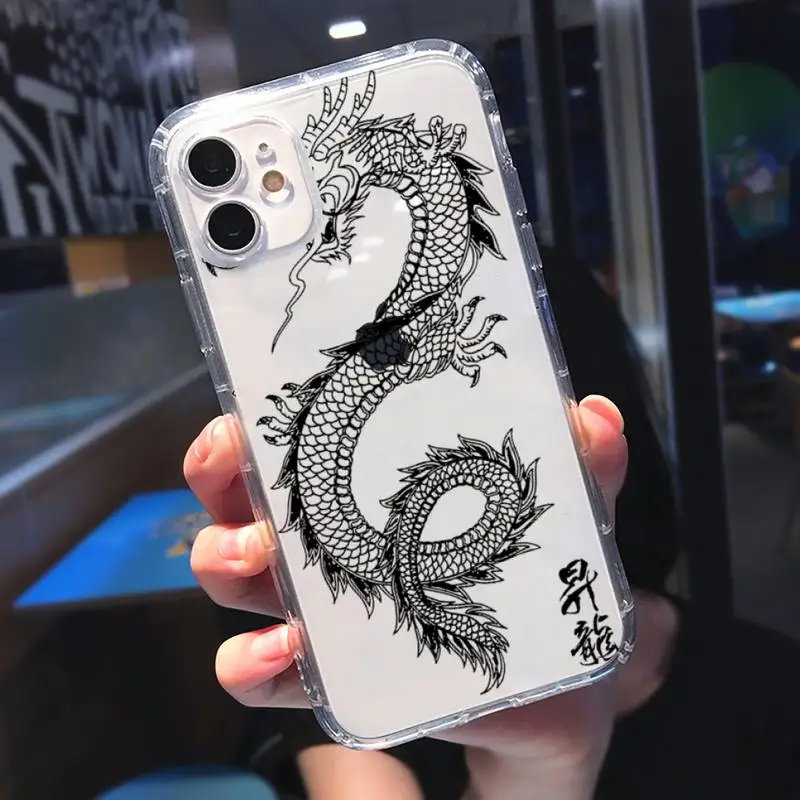 

Dragon Black and white lines Phone Case Transparent soft For iphone 5 5s 5c se 6 6s 7 8 11 12 plus mini x xs xr pro max