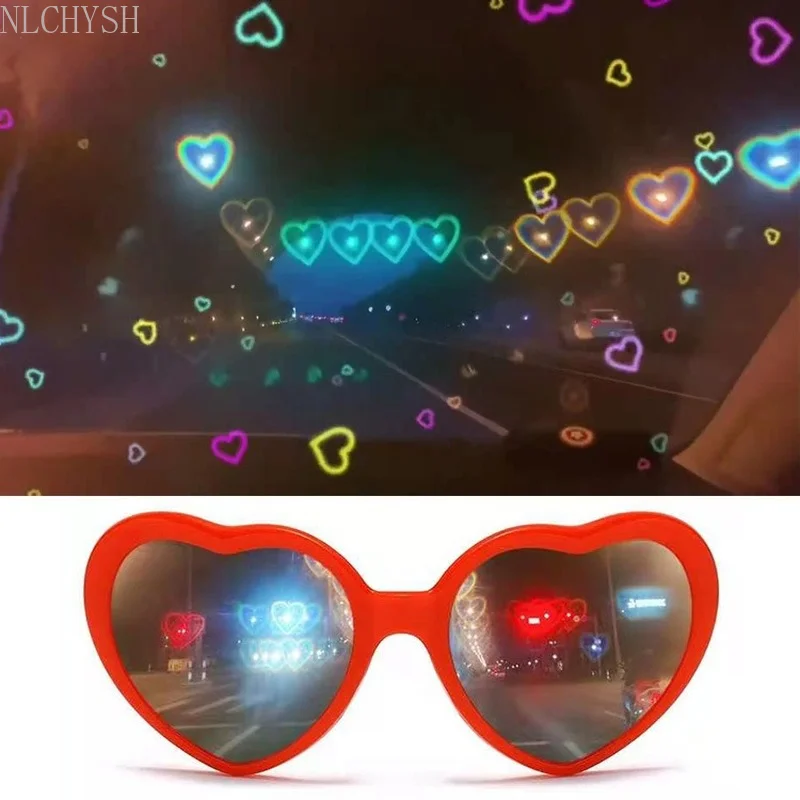 

2021 очки с особым эффектом в форме сердца, очки в форме цветка для вечеринки, модные Волшебные солнцезащитные очки для дня рождения с ночным с...