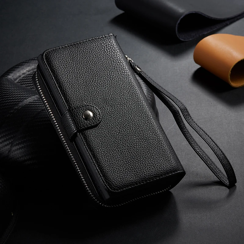 

Litchi Pattern Leather Zipper Wallet Purse Case For Samsung S20 Ultra Note 10+ 9 8 S10 S9 S8 Plus S10E S7 Edge Flip Phone Cases