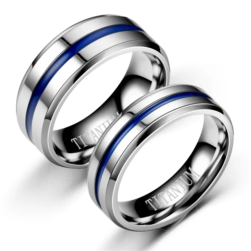 

Titanium Steel Groove Ring 6/8MM Blue Silver Color Vintage Couple Wedding Rings For Men Women Lovers Simple Classic Jewelry
