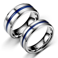 titanium steel groove ring 68mm blue silver color vintage couple wedding rings for men women lovers simple classic jewelry