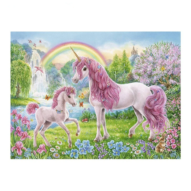 Алмазная живопись 5D сделай сам с изображением розового единорога животных из