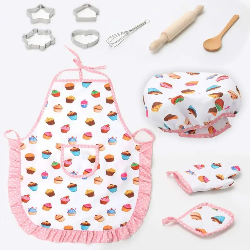 

11pcs/set Kids Cooking Baking Kit Kitchen Chef Costume Role Play Apron Hat Gloves Set For Children