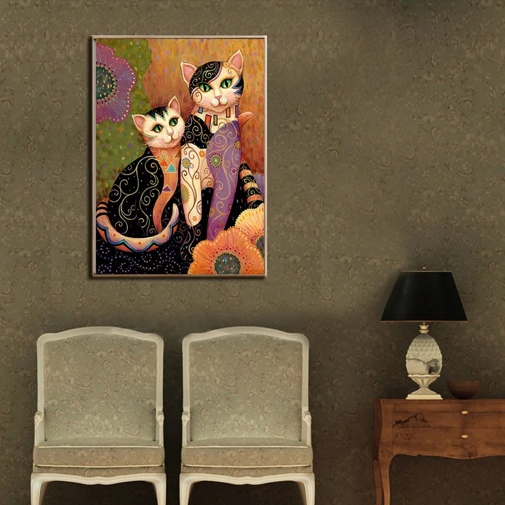 HD печать и постеры Холст Картина Klimt абстрактные животные Кот Современный