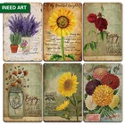 Винтажный металлический постер в виде цветов, Жестяная Табличка в стиле ретро с изображением растений, настенное украшение для сада, двора, комнатная табличка, домашний декор