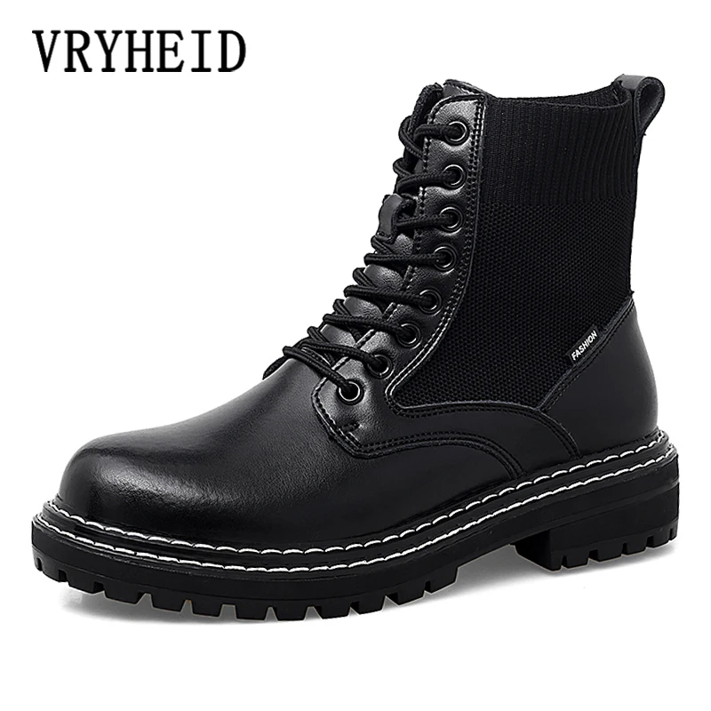 

VRYHEID 2021 Winter New Genuine Leather Fashion Men's Snow Boots Durable Outsole Heighten High Top Casual Shoes