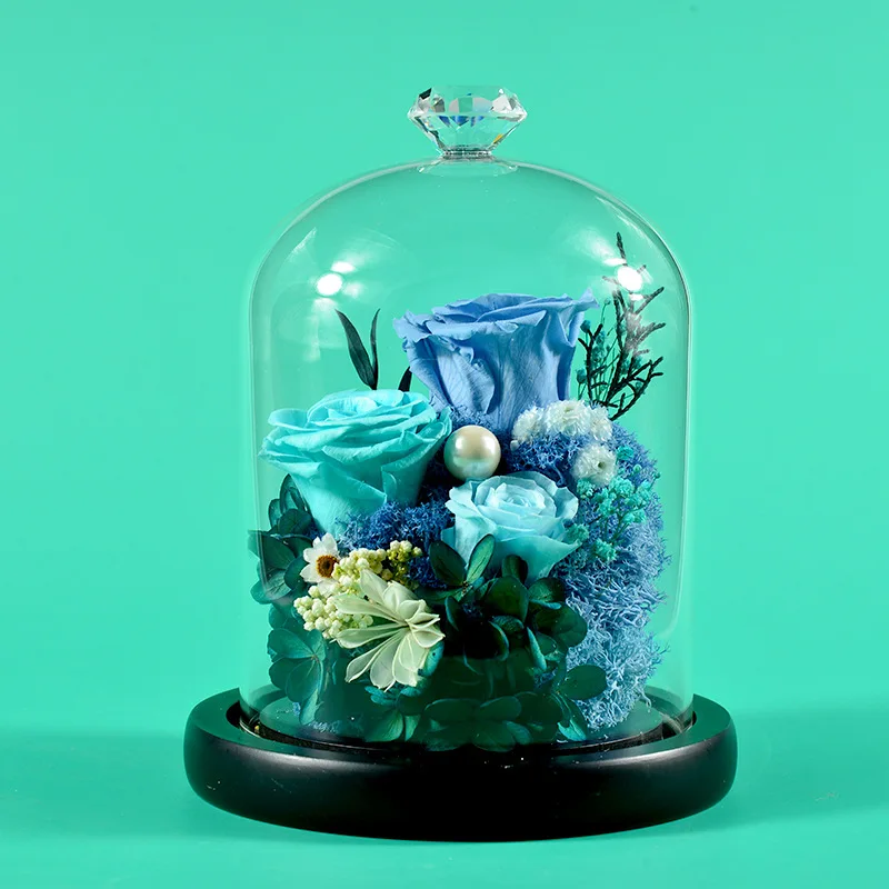 

Preserved Flower Bouquet Valentine's Day Gift Decoration Rose Glass Cover for Girlfriend Room Decoration Accessories