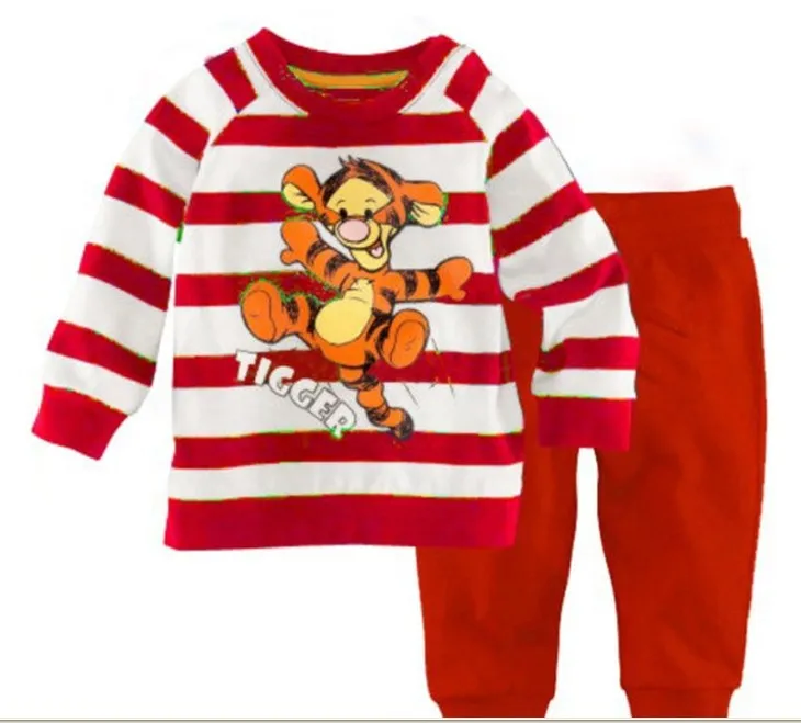 

Pyjama Enfant Pajama Set Spring Autumn Children Pajamas Long Sleeve Cotton Home Clothes Suit Stripe Tiger Cartoon 2-7y