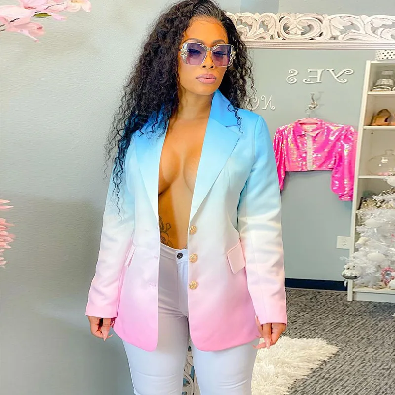 

HAOOHU 2020 winter new women's blazer coats fashion trends Formal Gradient long sleeve slim elegant coats and jackets