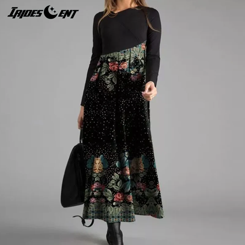 Винтажные Цветочный принт в стиле пэчворк платье размера плюс для женщин