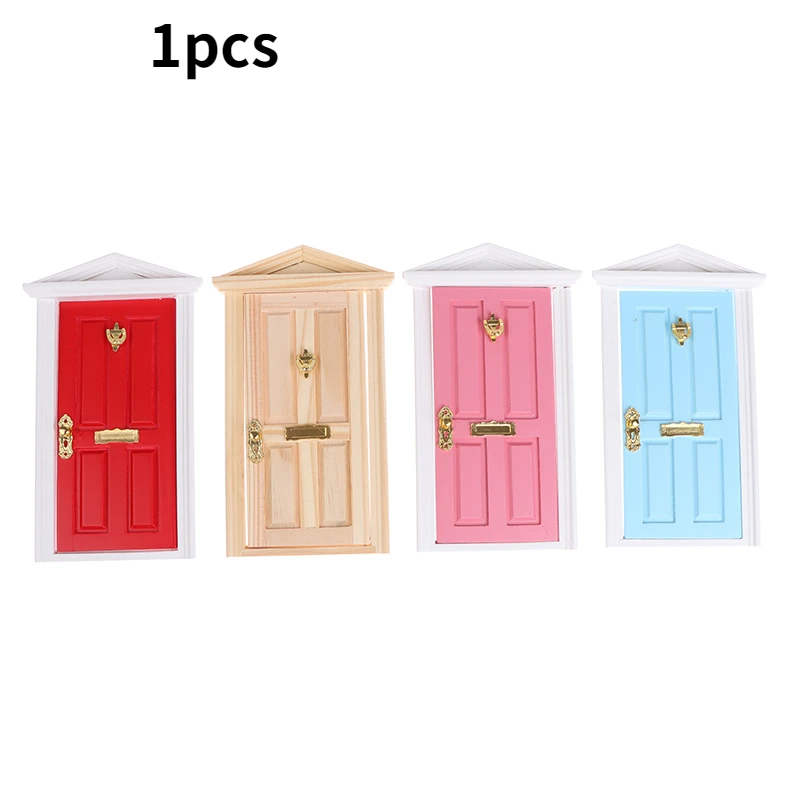 

1/12 Scale Dolls House Miniature Wooden Steepletop 4 Panel Door With Hardware For Children DIY Furniture Toy 5Colors