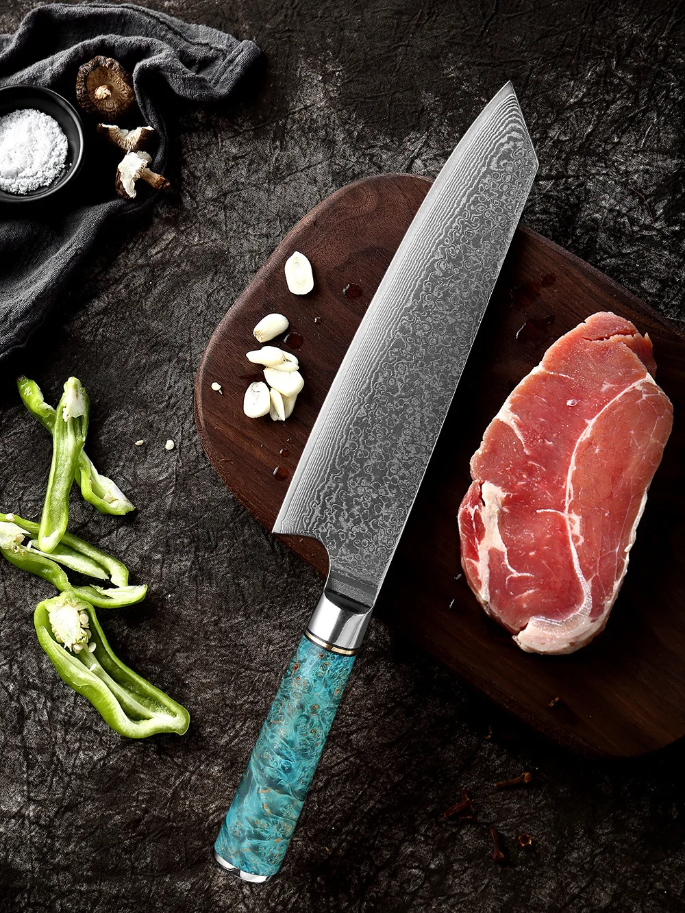 

Японский кухонный нож 8 дюймов, шеф-повар из Дамаска, нож мясника, суперострый, с рукояткой, инструмент для приготовления пищи