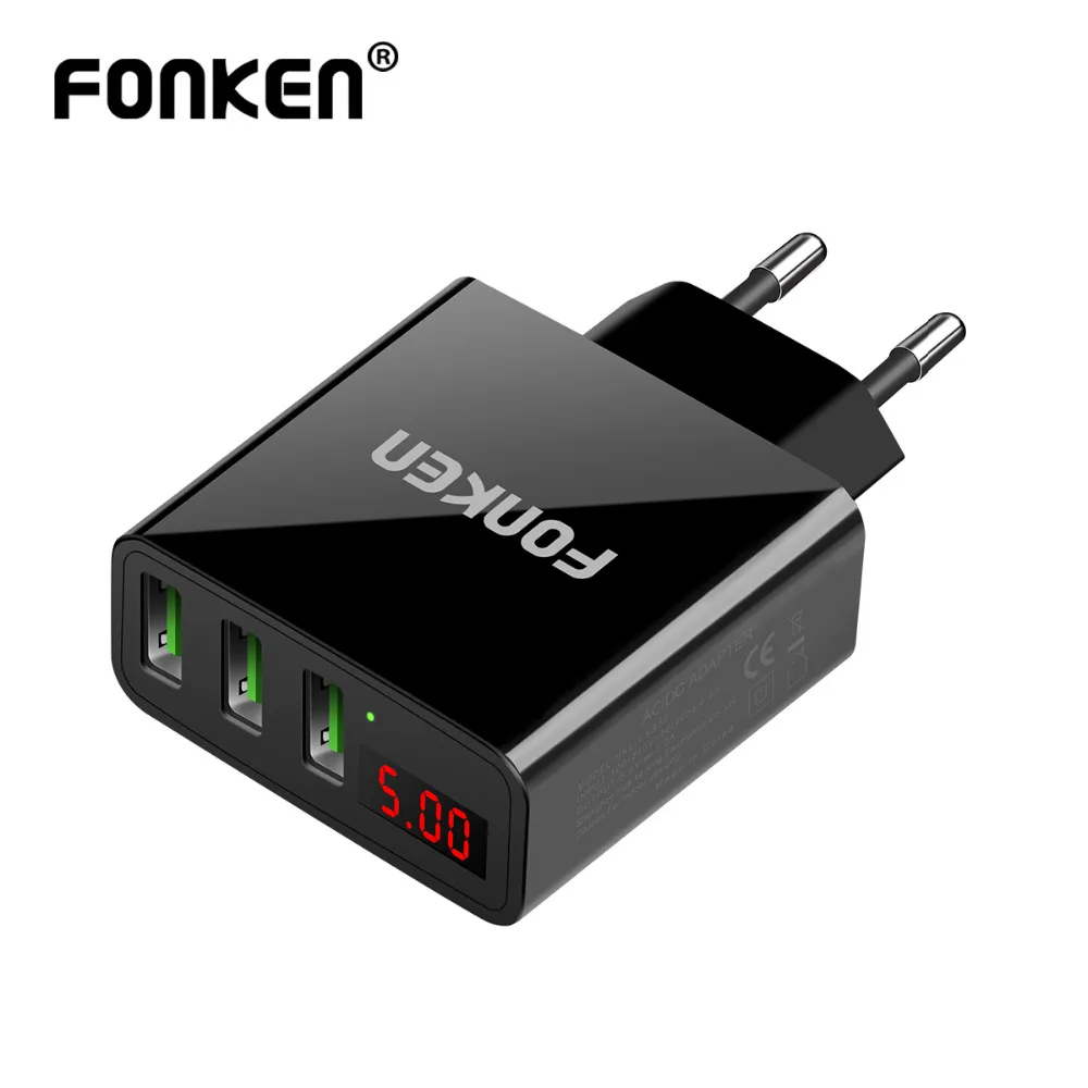 FONKEN 3 порта USB зарядное устройство адаптер Светодиодный дисплей портативный