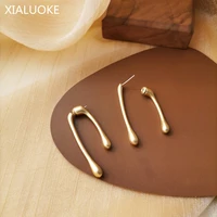 xialuoke fashion metal irregular matte gold after hanging stud earrings for women punk hip hop rock jewelry accessories a6688