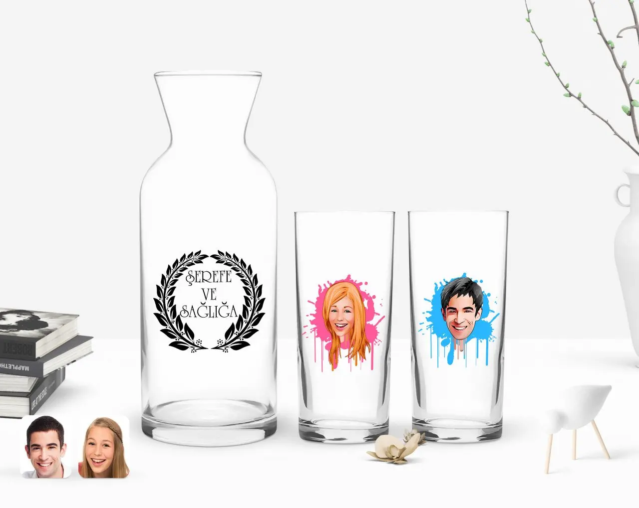 

Персонализированные Цветные принты Для мужчин и Для женщин Для мужчин карикатура двойной Arrack чашки и графин подарок Seti-31