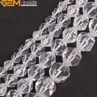 natural faceted cambay white rock quartz clear crystal beads for jewelry making necklace 6 12mm 15inches loose diy