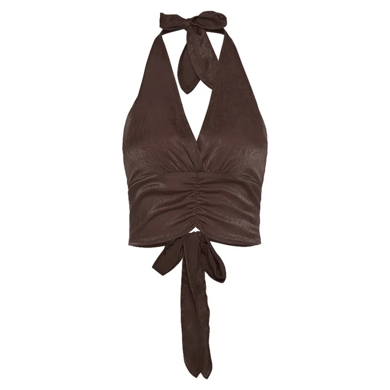 

2021 Summer Fashion Women's New Product V-neck Halter Neck Strap Halter Slim Fit Sexy Solid Color Women's Top Vest