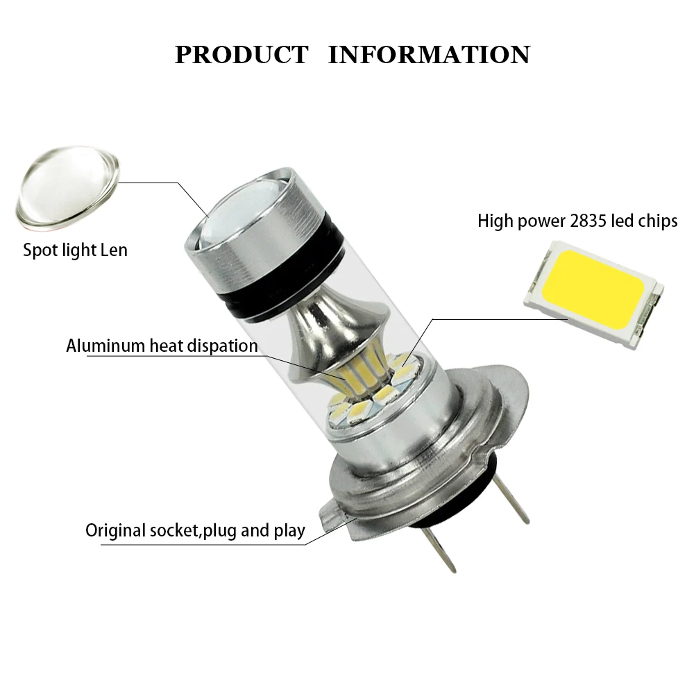 2 шт. Автомобильные светодиодные противотуманные фары H7 20 светодиодов 2835 100 Вт без