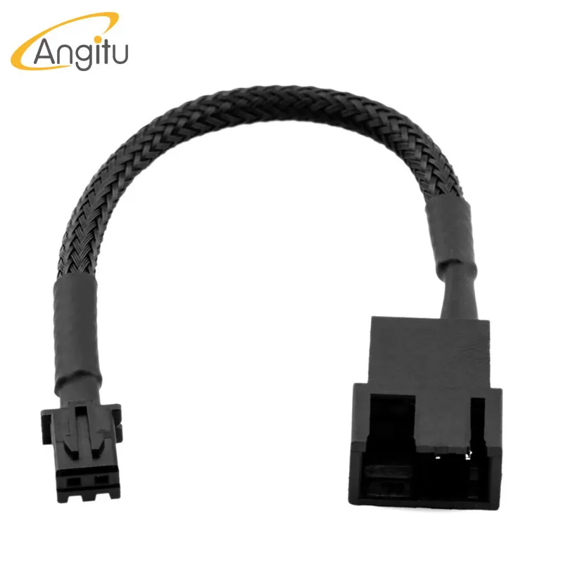 Angitu 2pin Graphic Fan Adapter Cable to 4Pin GPU Motherboard Fan/PWM Card Compatible with 3pin 4pin Black Sleeved