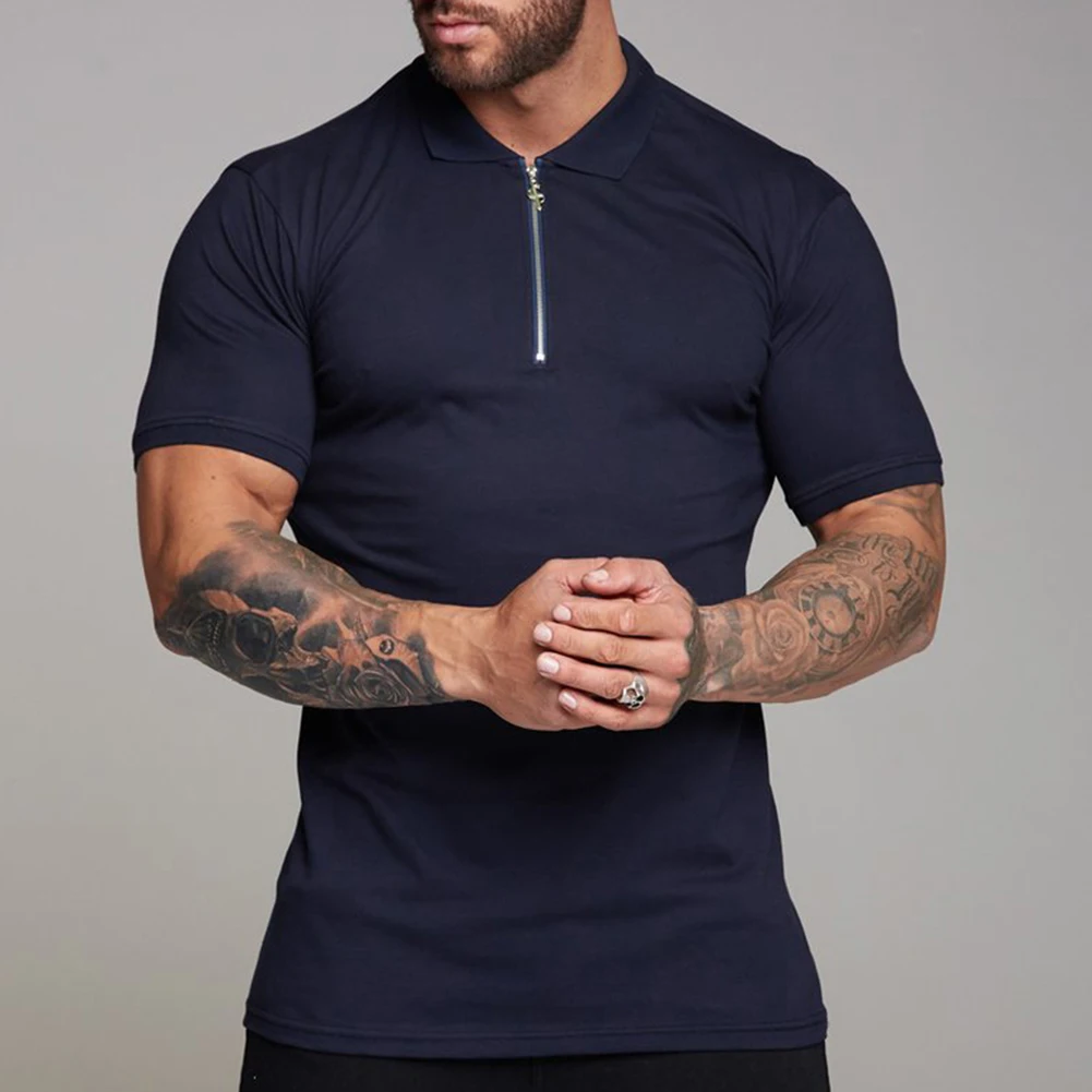 Модная мужская футболка с коротким рукавом Повседневная дышащая однотонная