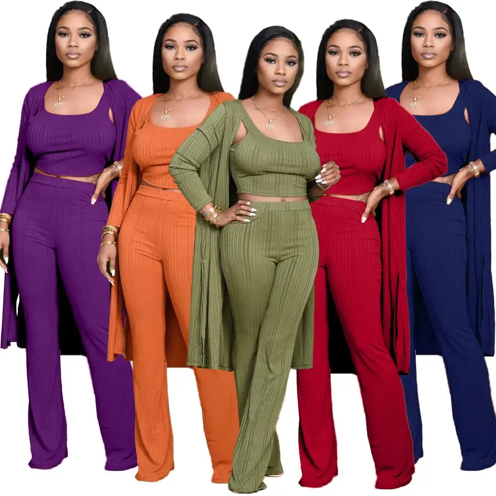 

winter autumn spring clothes tracksuit women 3 piece set long sleeve jacket coat + tank top + high waist soft pants