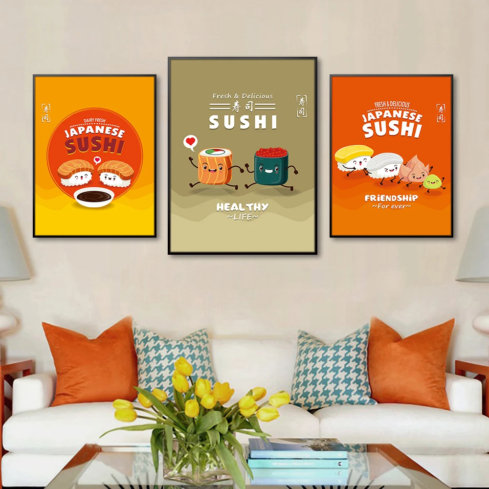 

Canvas Anime Poster Japanese Food Sushi For Living Room Aesthetic Wall Pictures Bedroom Home Wall Decor Accessories Cartoon