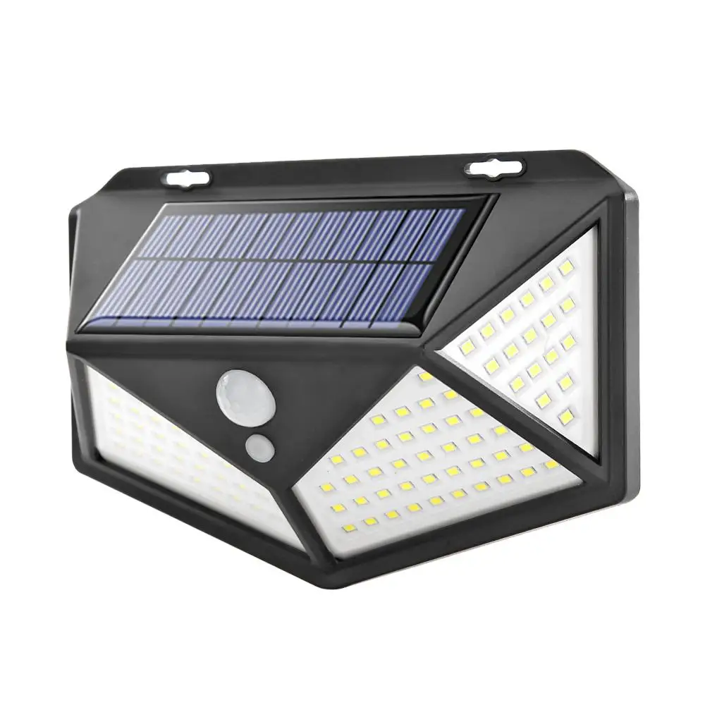 100LED warm light 100 светодиодный четырехсторонний светильник на солнечной энергии, 3 режима, 120 градусов, датчик движения, угол, настенный светильник, водонепроницаемый, для улицы, для двора, сада - Испускаемый цвет: 100LED warm light