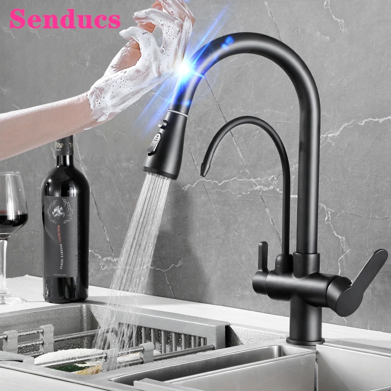 

Matte Black Pull Out Kitchen Mixer Tap Smart Touch Kitchen Faucets Quality Brass Healthy Sensor Touch Filter Kitchen Faucets Tap