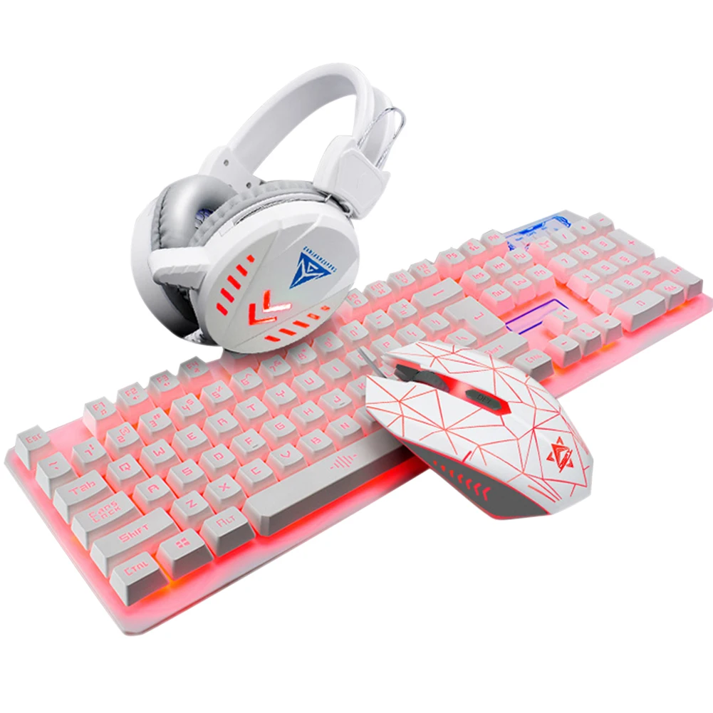 white (three-color b Игровая клавиатура мышь гарнитуры коврик для мыши набор 1600 dpi водонепроницаемый с подсветкой ND998 - Цвет: white (three-color b