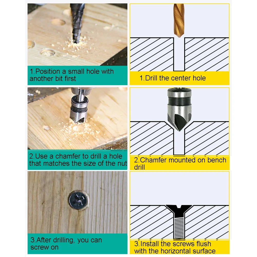 Промышленная Зенковка набор сверл 5 флейт счетчик Раковина биты для сверла