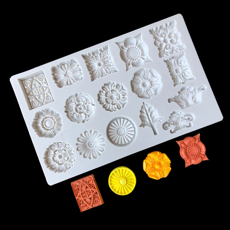 

European Vintage Embossed Shape Cake Baking Moulds Gemstone Flower Petal Chocolate Clay Drip Glue Mould Cake Decorating Tool