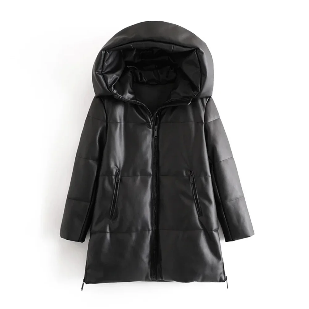 

XEASY 2021 Winter Vintage Warm Black Loose Hooded Collar Cotton Clothes Female Casual Streetwear Parkas Fashion Chic Midi Top