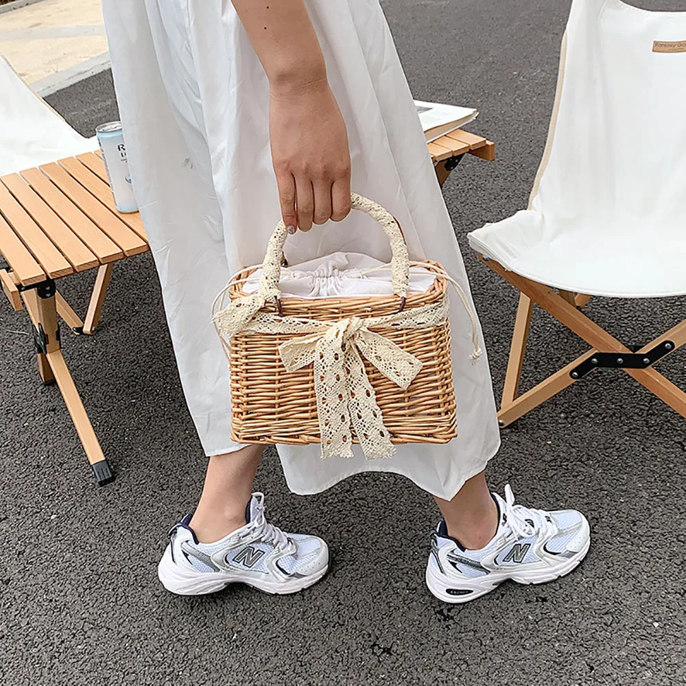 New Arrival Women Casual Vintage Rattan Handbag Quality Ladies Lace Pearl Fashion Shoulder Bag ML153