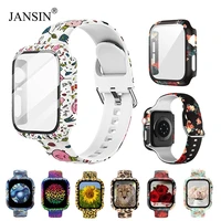 glass caseprinted pattern strap for apple watch band 42mm 38mm silicone bracelet correa for apple watch 44mm 40mm se 6 5 4 3 2