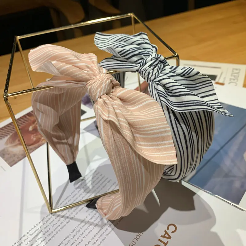 Кроличьи уши ткань в полоску принт сбоку повязка на голову с бантиком и сердечком