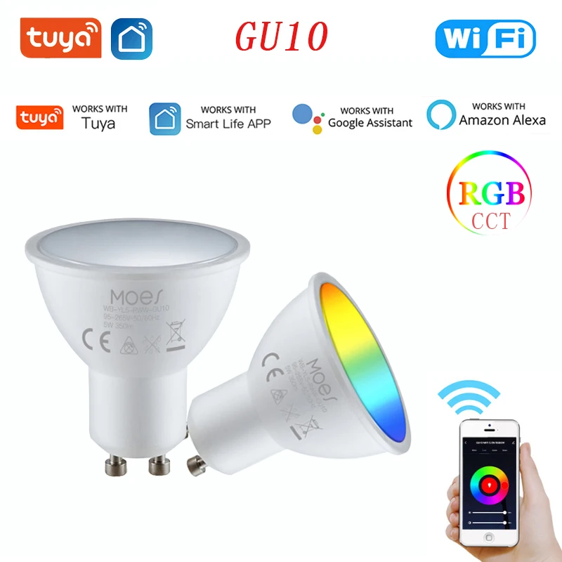

Умсветильник светодиодные лампы Tuya GU10 с Wi-Fi, приглушаемые светильники с дистанционным управлением через приложение, работает с Alexa Google Home, ...