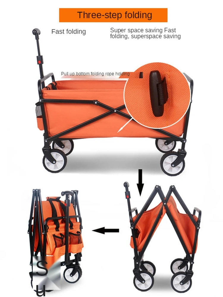 

B-LIFE All-Terrain Wheels Hand Trolley Foldable Handcart with Foot Brake Steering Folding Transport Cart Folding Garden Trolley