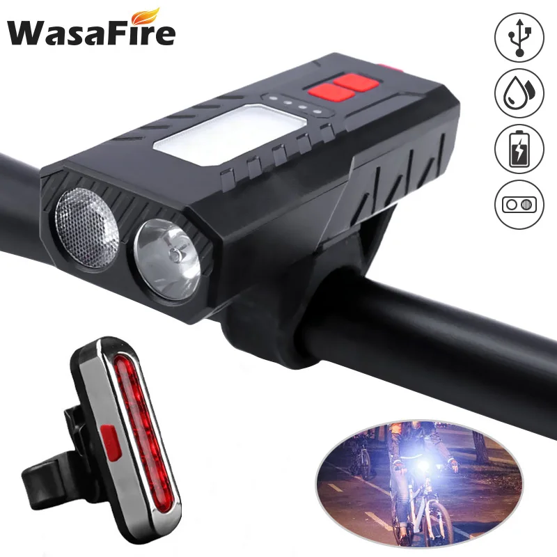 

Велосипедный передний и задний фонарь с USB-зарядкой, светодиодсветодиодный фара XPE для горного велосипеда, внешний аккумулятор, фонарь с зад...