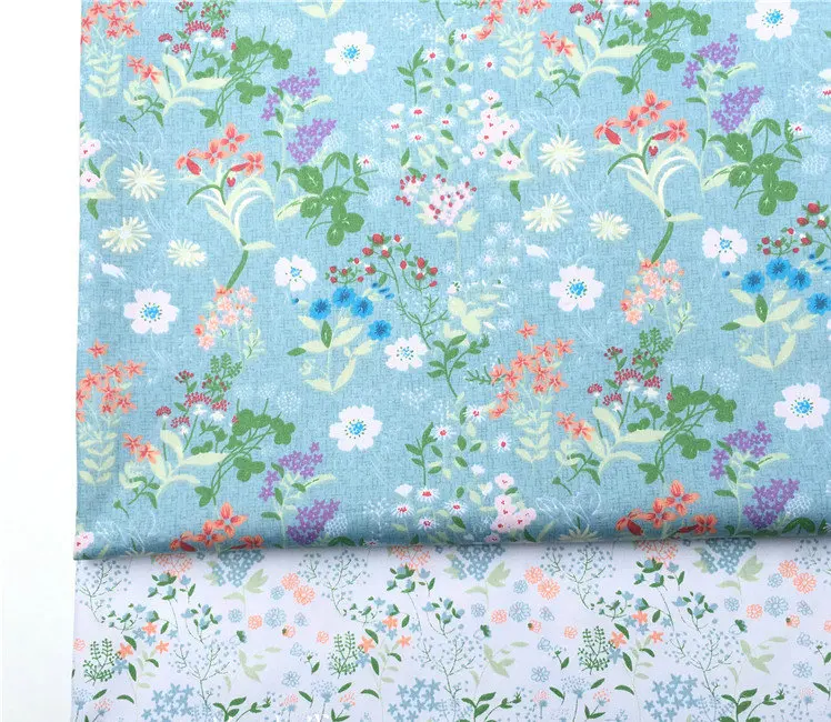 Белый синий фон с цветочным принтом хлопковая ткань для DIY детское постельное