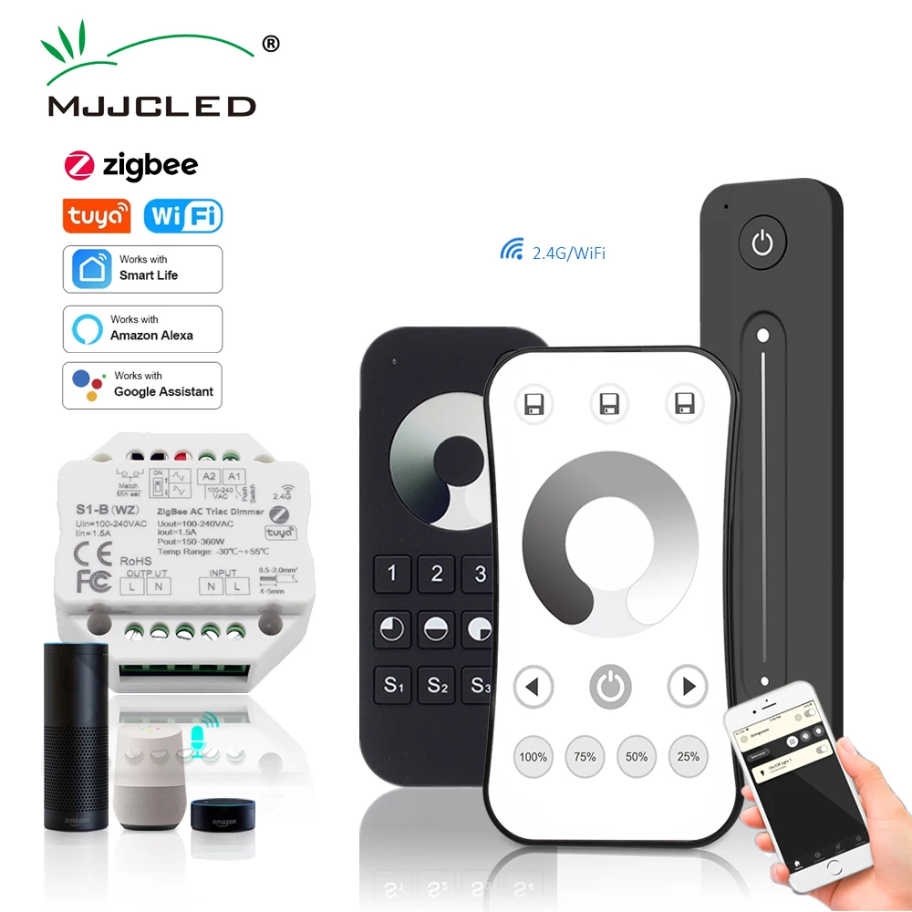 

MJJC Zigbee Dimmer 220V AC 110V 230V Tuya Smart Switch Controller WIFI Wireless RF 2.4G Remote for Single Color LED Bulb Lamp