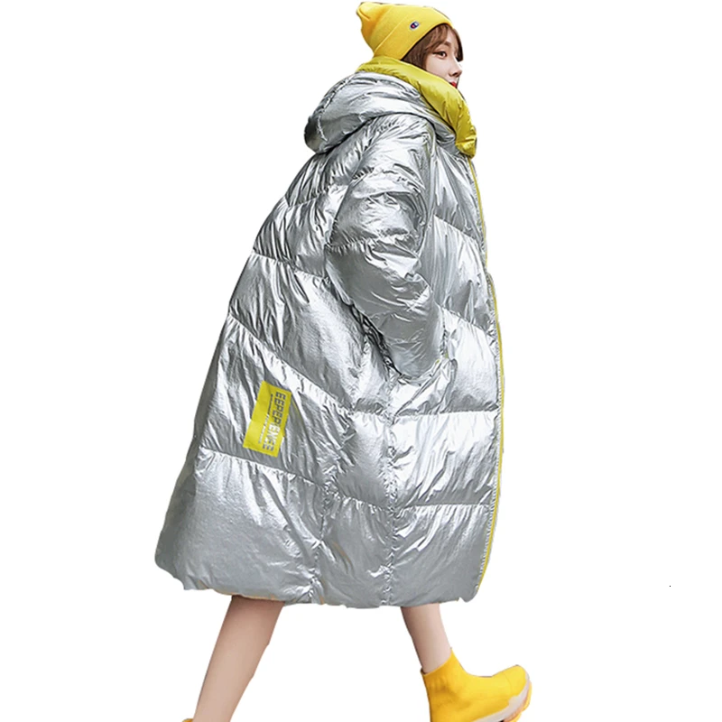 

Silver Glossy Cotton Jacket Women 2019 Winter Korean Hooded Warm Down Cotton Jacket Coat Women Thicken Warm Cotton Jacket LY02