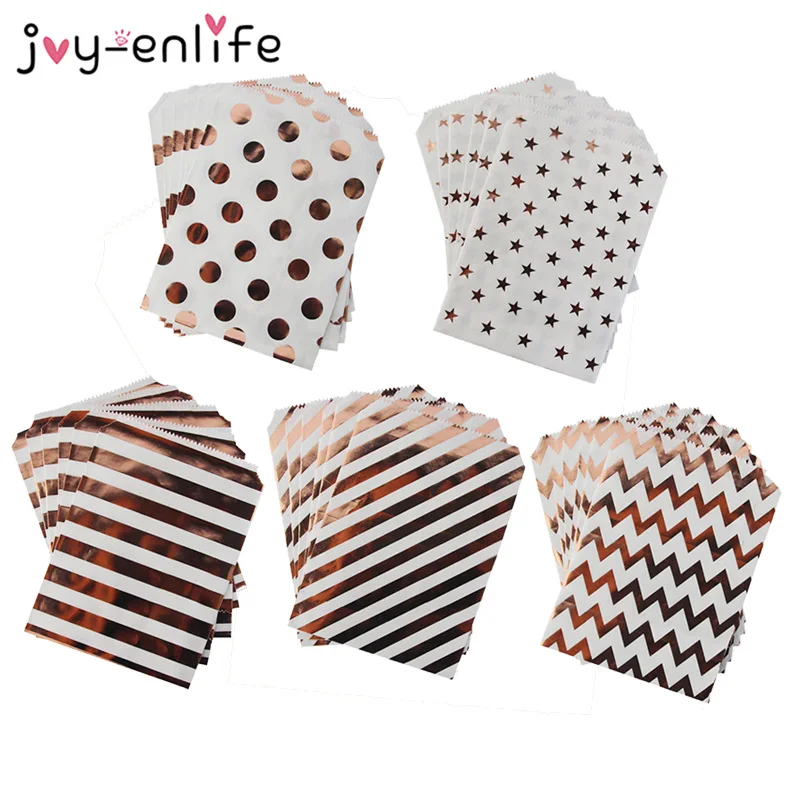 10 шт. подарочные пакеты из розового золота в полоску с шевроном горошек конфетный