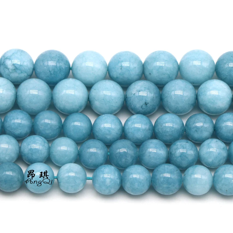 Натуральный Синий Aquamarin ангелайт круглый камень бусины 6 мм 4 8 10 12 подходящие DIY