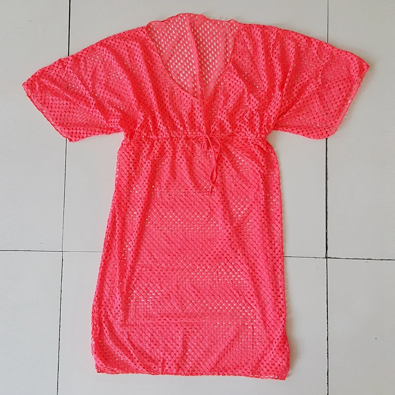 Stretch Cover Ups O Neck Mesh Sarong Sexy Women Beach Dress Comfort Plus Size Beachwear Hot Wholesale Mesh Drop Shipping S-2XL