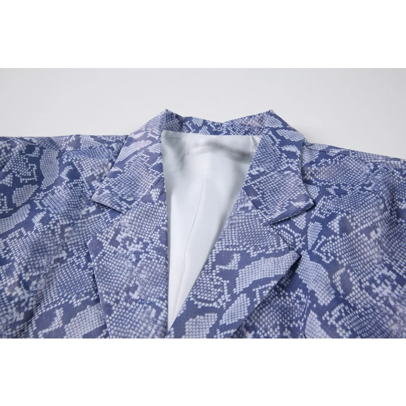 Женский блейзер со змеиным принтом свободный пиджак в уличном стиле с вырезами