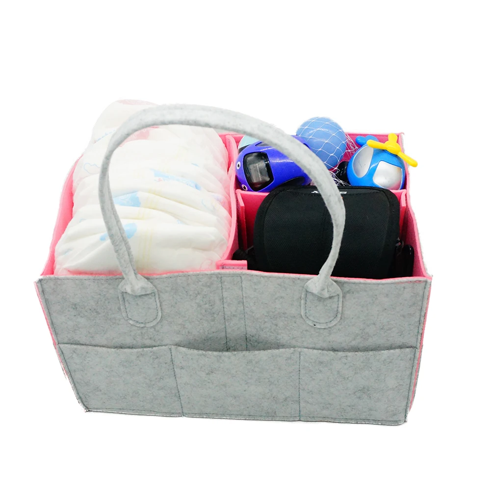 

Felt Foldable Compartments Baby Diaper Caddy Organizer Portable Holder Bag for Changing Table and Car, Nursery Essentials Storag