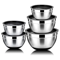 5 pcs mixing bowlstainless steel salad bowl with airtight lidnon slip baseserving bowl for kitchen cooking bakingetc